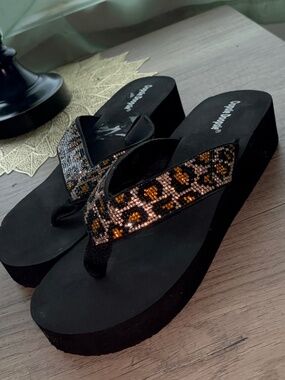 Oopsie Doopsie Leopard Print Bedazzled Platform Sandals